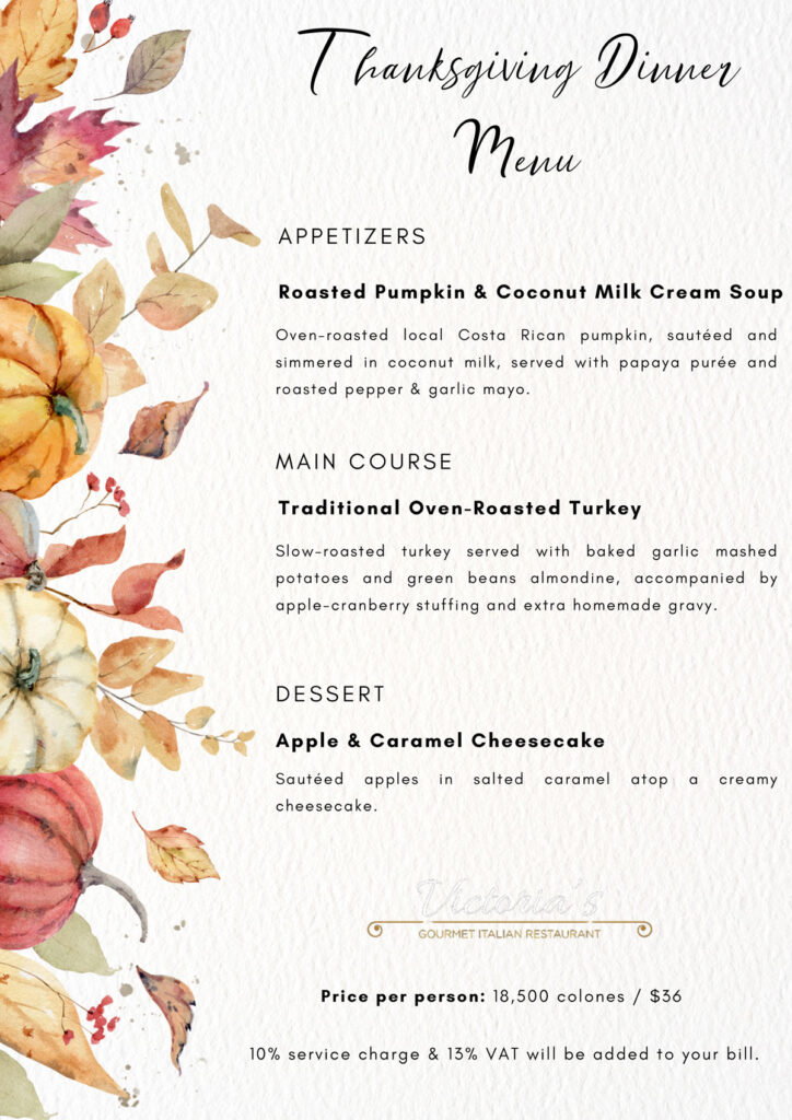 Tulemar Thanksgiving Menu